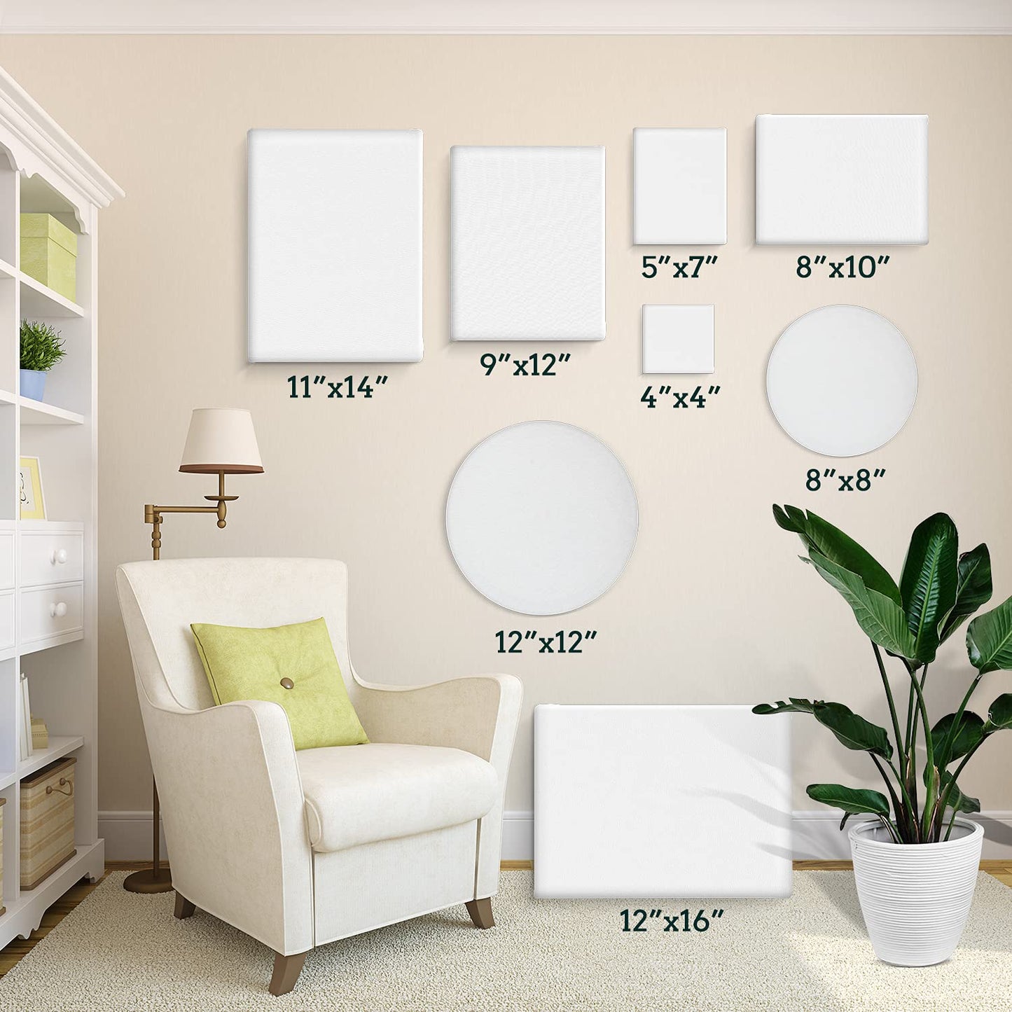 24 Pack Canvases for Painting with 4"x4", 5"x7", 8"x10", 9"x12", 11"x14", 12"x16", Round Canvas with 12"x12", 8"x8", Painting Canvas for Oil & Acrylic Paint.