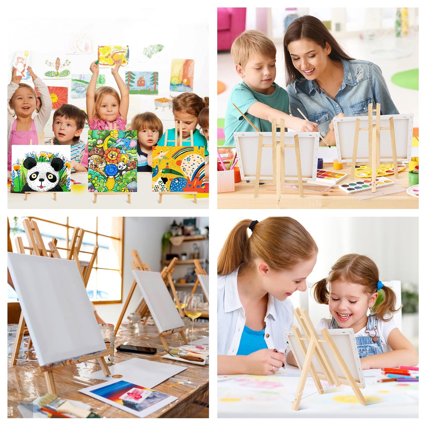 ESRICH 16 PCS 11.8" Wood Easels,Tabletop Easel for Painting,Painting Party, Displaying Canvases, Kids Student Table School Desktop, Portable Canvas Photo Picture Sign Holder