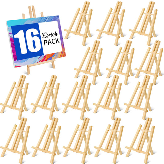 ESRICH 16 PCS 11.8" Wood Easels,Tabletop Easel for Painting,Painting Party, Displaying Canvases, Kids Student Table School Desktop, Portable Canvas Photo Picture Sign Holder