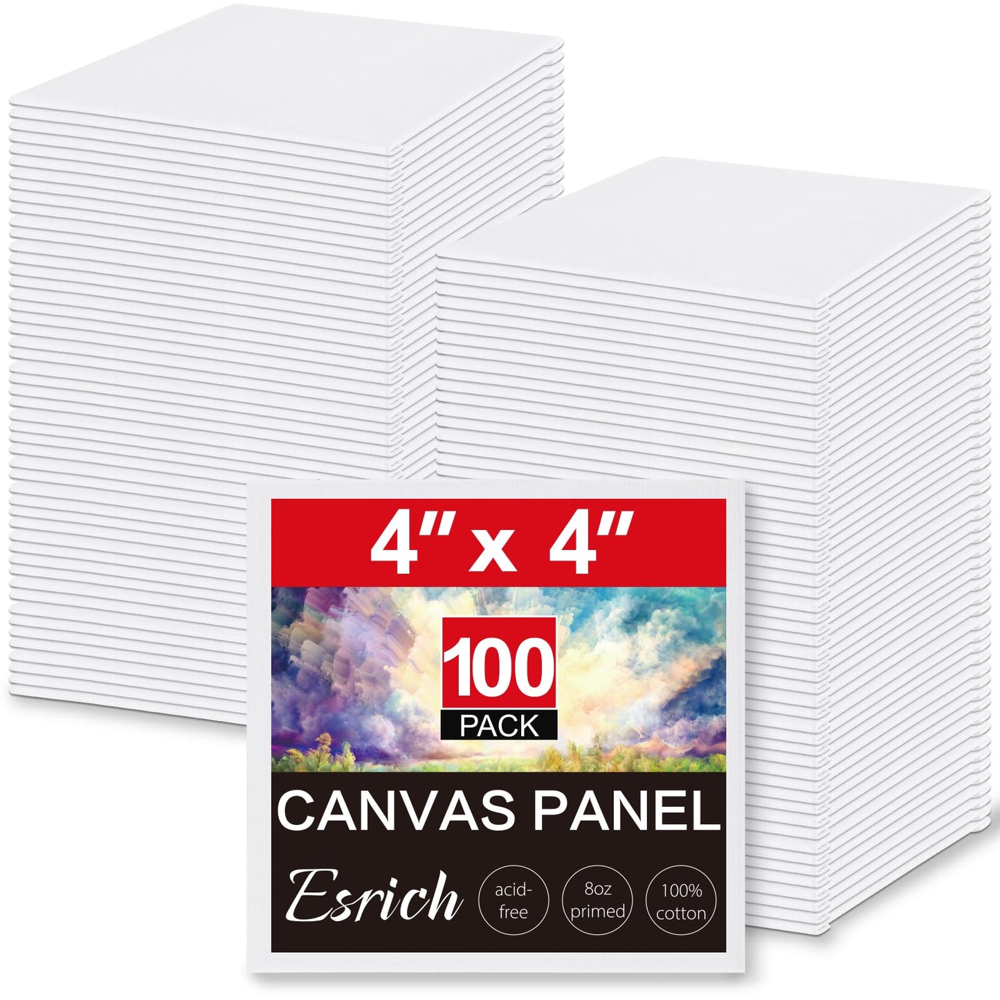ESRICH Canvas Boards for Painting, 100 Pack Canvases for Painting 4x4 100% Cotton Small Paint Canvas Primed Acid Free Mini Blank Canvas Panels for Oil Paint,Watercolor,Acrylic Paint,Gouache&Tempera.