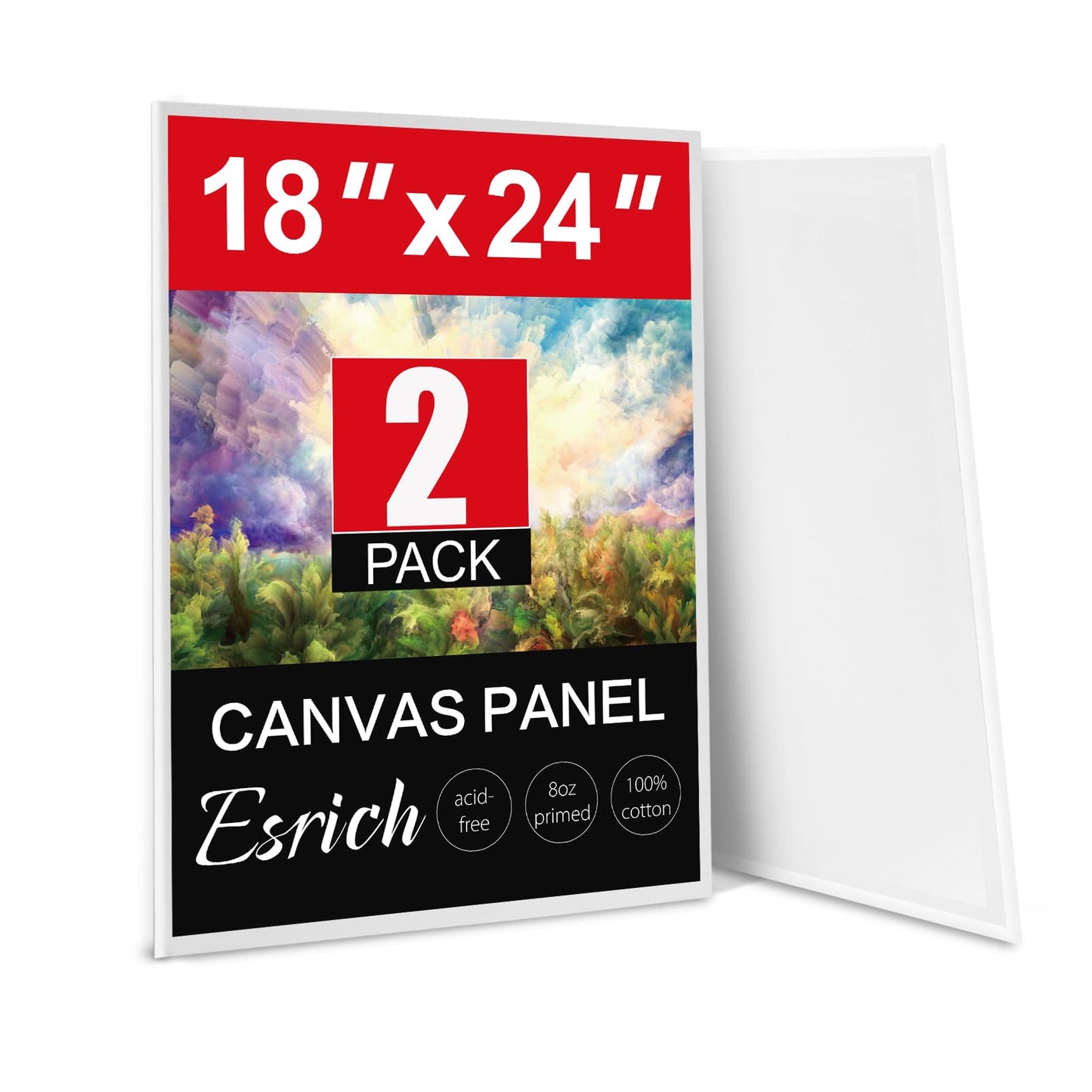 ESRICH Canvas for Painting 18x24 Inch, 2 Pack Canvas Boards for Painting Cotton Primed Acid Free Large Blank Canvases, Canvas Panels for Oil Paint, Watercolor, Acrylic Paint, Gouache and Tempera.