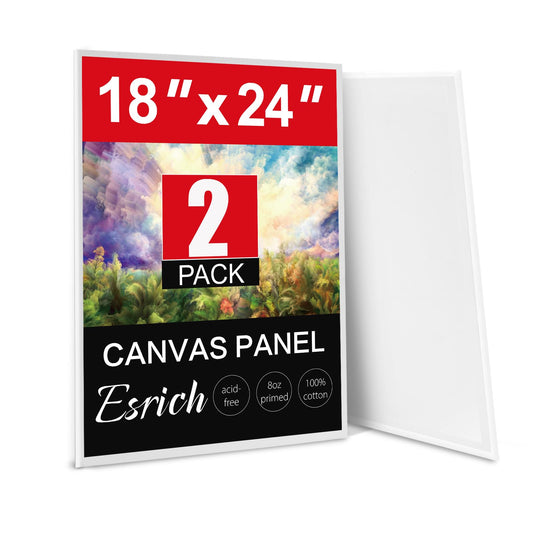 ESRICH Canvas for Painting 18x24 Inch, 2 Pack Canvas Boards for Painting Cotton Primed Acid Free Large Blank Canvases, Canvas Panels for Oil Paint, Watercolor, Acrylic Paint, Gouache and Tempera.