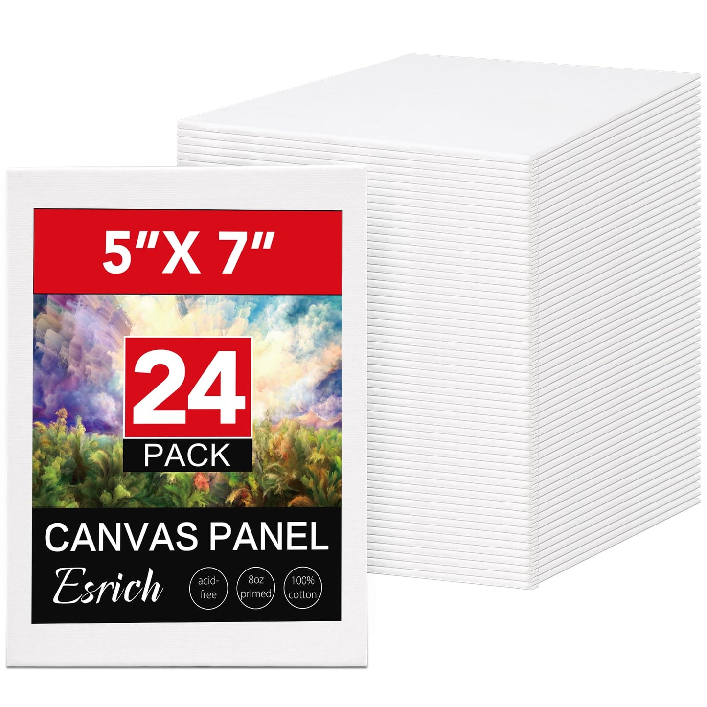 ESRICH Small Canvases for Painting 5x7IN, 24 Pack Small Canvas Boards Painting Canvas Primed Acid-Free Blank Canvas Panels for Oil Paint, Watercolor, Acrylic Paint, Gouache &Tempera.