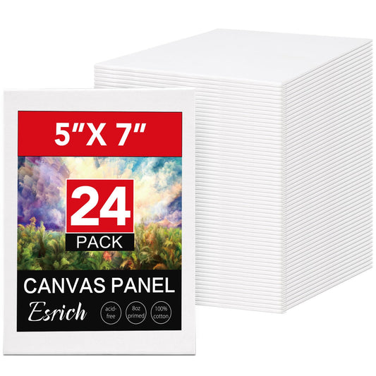 ESRICH Small Canvases for Painting 5x7IN, 24 Pack Small Canvas Boards Painting Canvas Primed Acid-Free Blank Canvas Panels for Oil Paint, Watercolor, Acrylic Paint, Gouache &Tempera.