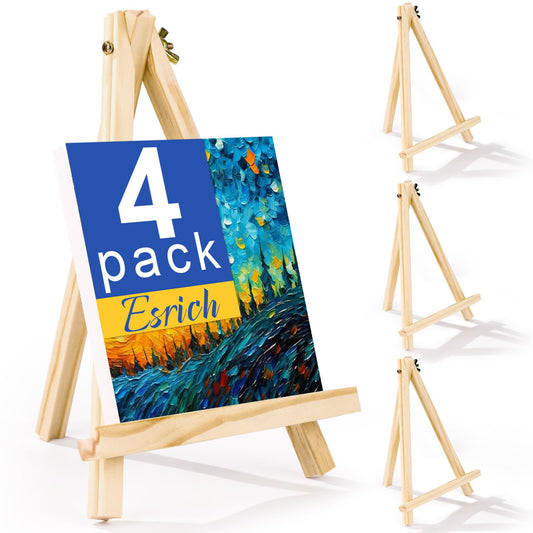 ESRICH 4 PCS 9 Inch Wood Easels, Easel Stand for Painting Canvases, Art and Crafts, Tripod, Painting Party Easel, Kids Student Tabletop Easels for Painting, Portable Canvas Photo Picture Sign Holder