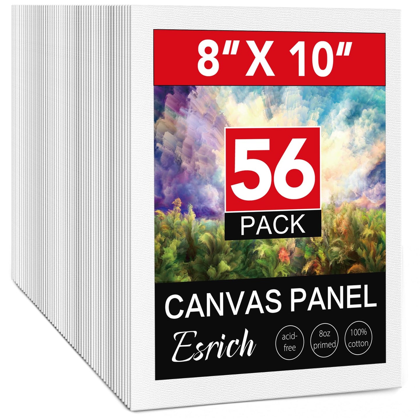ESRICH Canvas Boards for Painting 8x10 Inch, 56 Pack Bulk 8x10 Inch Canvases for Painting- Cotton Canvas Panels for Oil, Acrylic & Watercolor Painting.