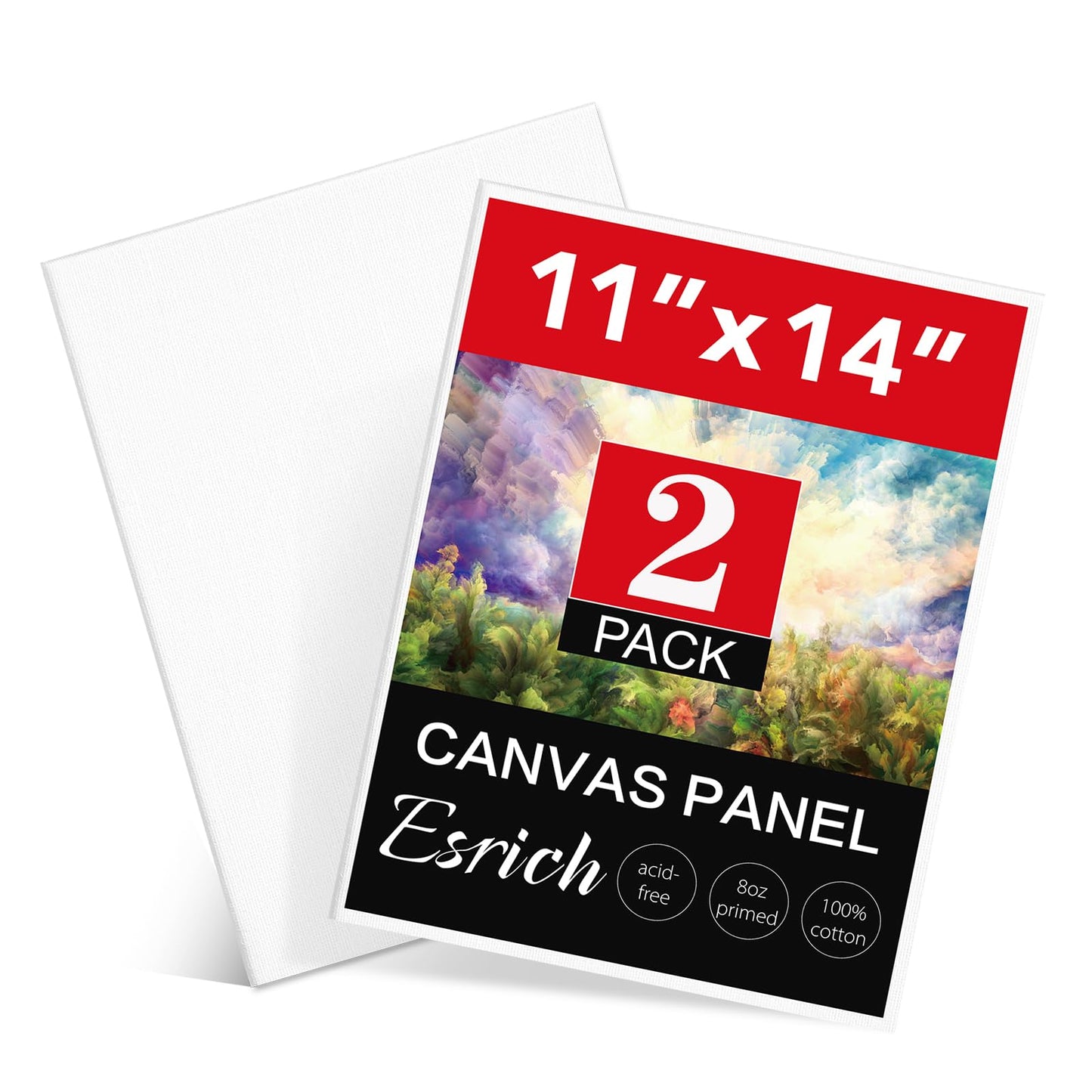 ESRICH Canvas Boards for Painting, 2 Pack Canvas for Painting 11x14 Cotton Primed Acid Free Blank Canvas Panels for Oil Paint, Watercolor, Acrylic Paint, Gouache and Tempera.