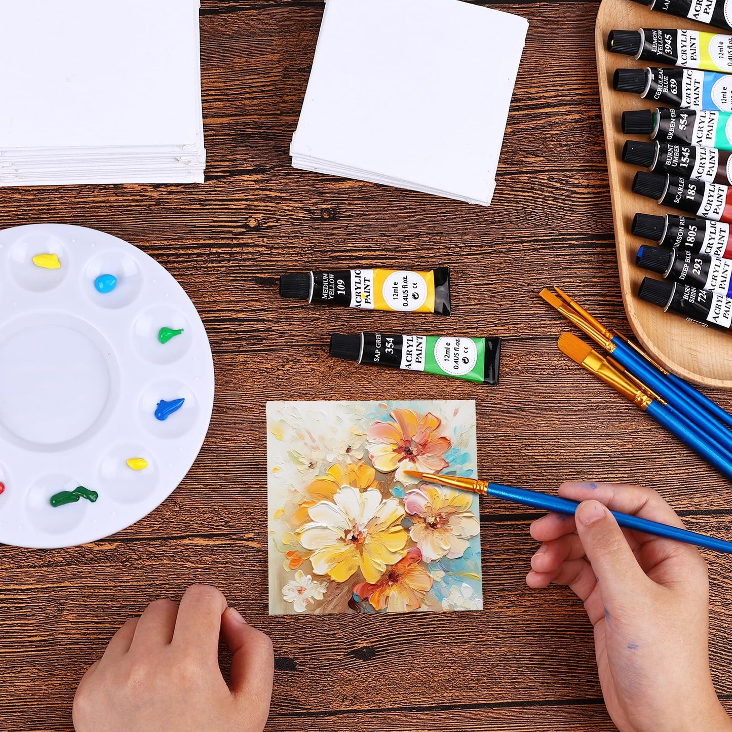 ESRICH Canvas Boards for Painting, 100 Pack Canvases for Painting 4x4 100% Cotton Small Paint Canvas Primed Acid Free Mini Blank Canvas Panels for Oil Paint,Watercolor,Acrylic Paint,Gouache&Tempera.