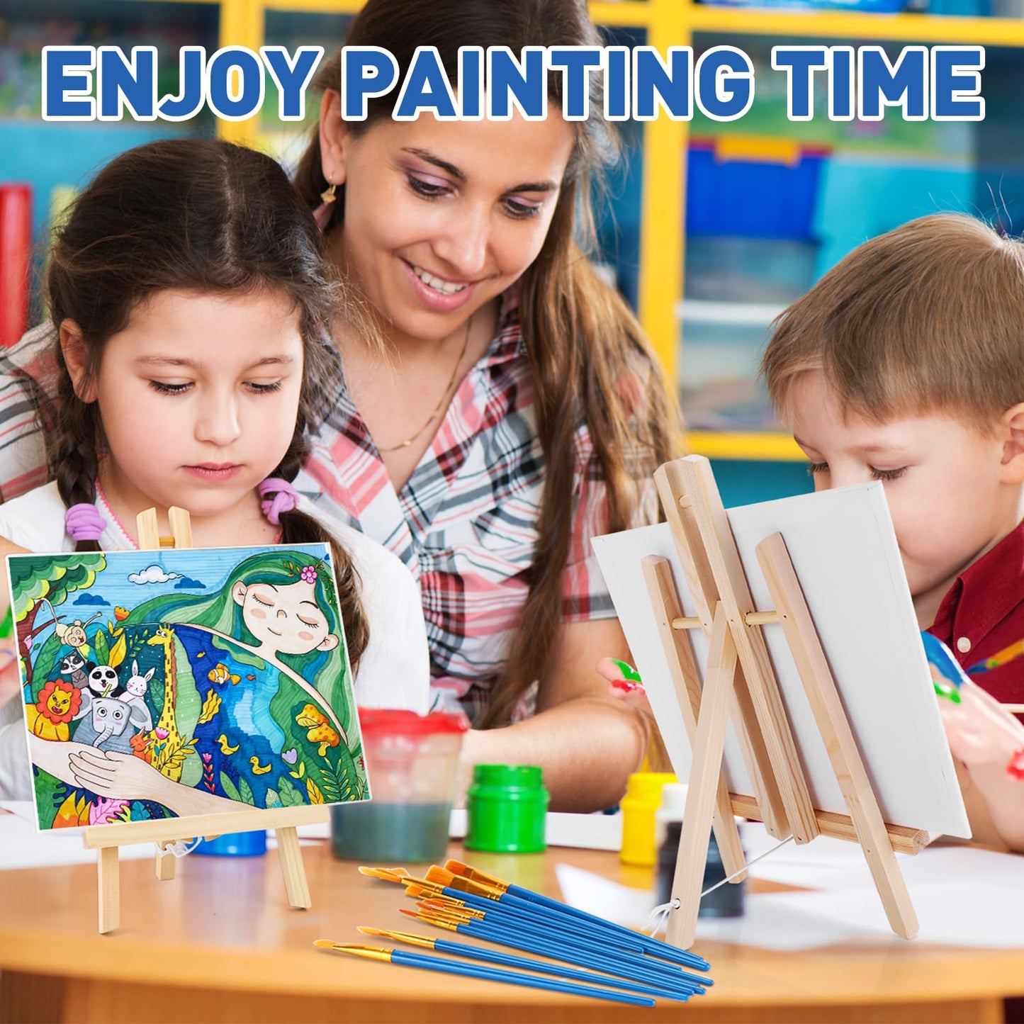 ESRICH 182 Pack Canvas with Easel Set 8 x 10 in Canvas Boards with 11.8 in Wooden Easels, Paint Brushes Canvas Panel Painting Kit for Acrylic Oil Watercolor Beginners Art Crafts Sip and Paint Party