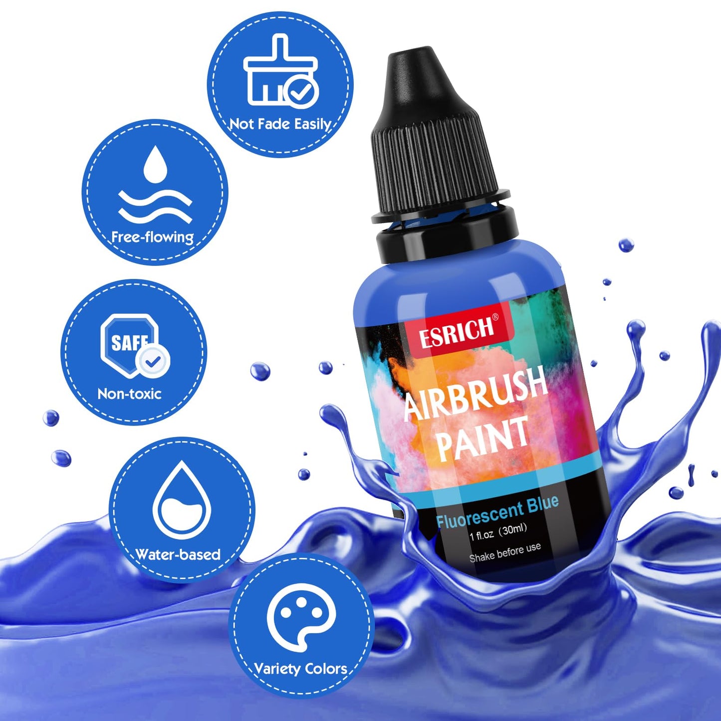 ESRICH Airbrush Paint 52 Colors (1 oz) with 4 Thinner,Air Brush Painting Set Acrylic Ready to Spray, Air Brushes Paint,Water-Based Airbrush Paint Set for Metal,Plastic,Canvas,Wood,Air brush Paint Kit
