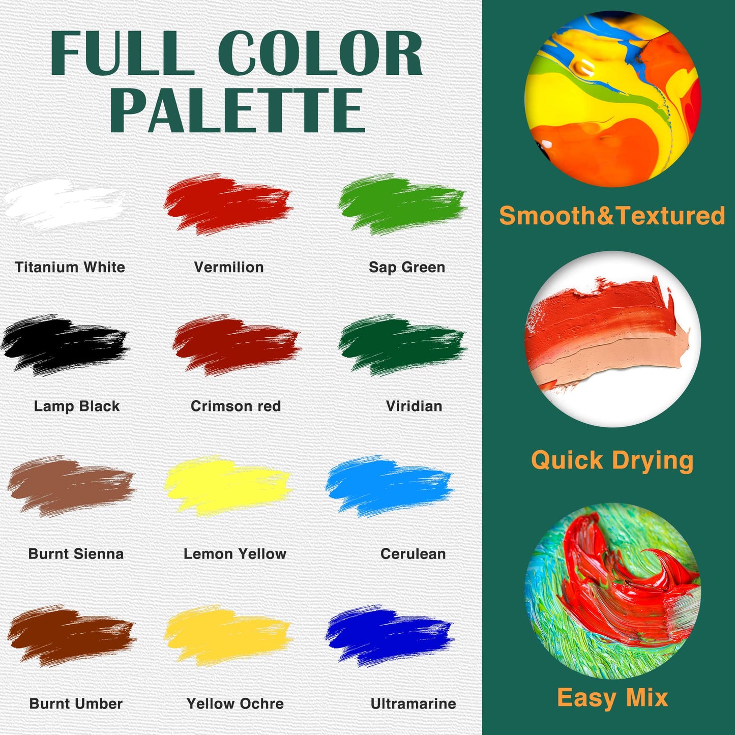 ESRICH Acrylic Paint Set,Paint Set with 10 Paint Brushes12 Color 12ml Acrylic Paint,1 Palettes and 4 Pcs Canvas for Students, Artists and Beginner Art Supplies