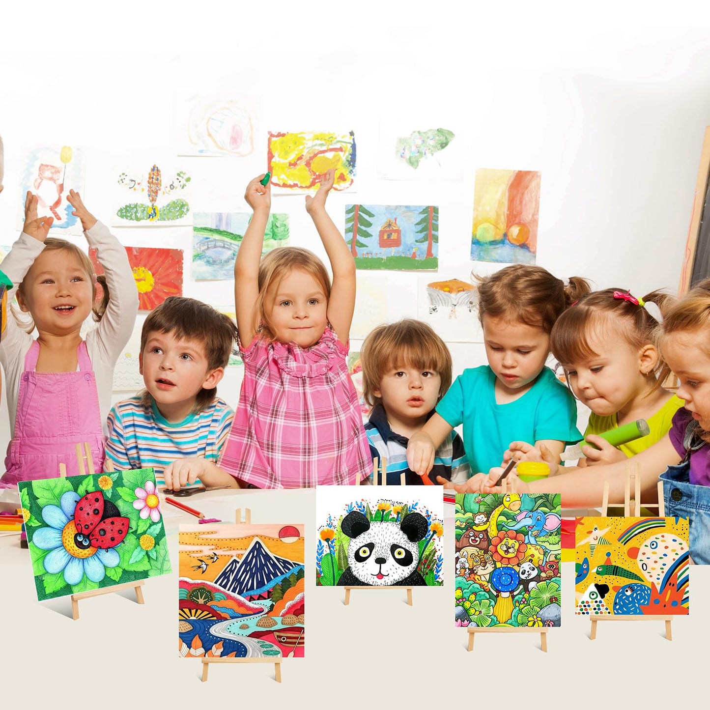 ESRICH 16 PCS 11.8" Wood Easels,Tabletop Easel for Painting,Painting Party, Displaying Canvases, Kids Student Table School Desktop, Portable Canvas Photo Picture Sign Holder