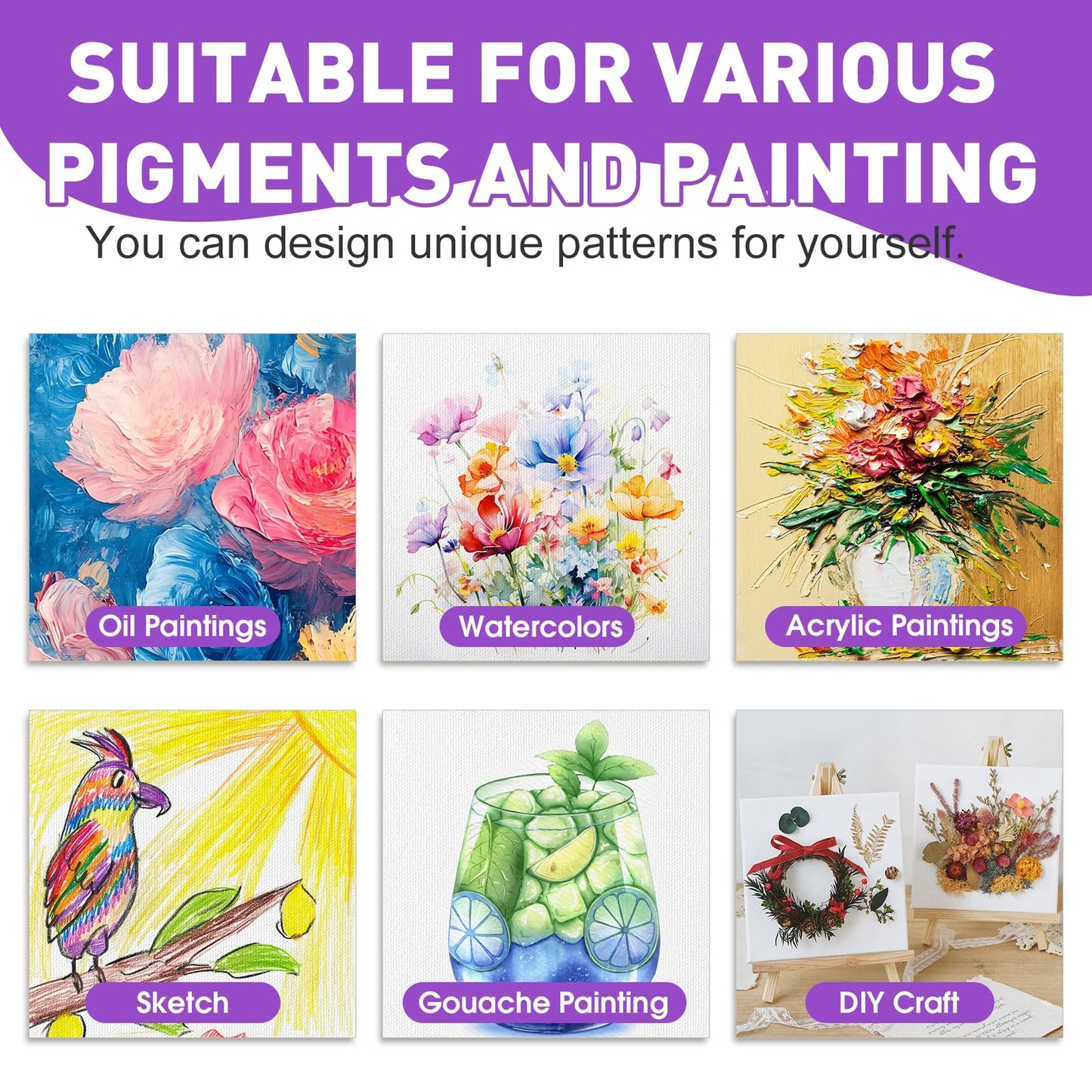 ESRICH 24 Pack 3x3IN Mini Magnetic Canvas Panels, Small Canvases for Painting for Oil, Watercolor, Acrylic Painting & DIY Crafts with 24PCS 3x3IN Square Flat Canvas Boards, 24PCS Soft Magnets